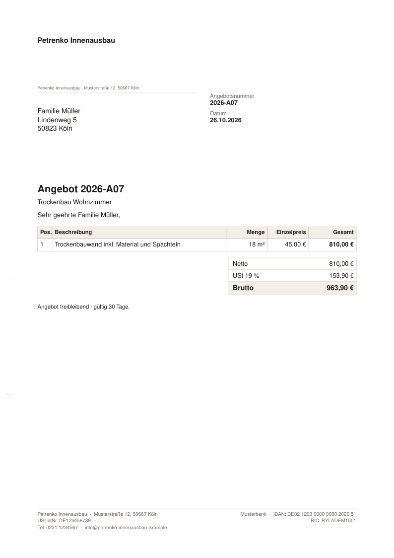 Sample quote as PDF